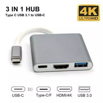 Конвертер-концентратор USB 3.1 Type-C в 4K UHD HDMI USB-C 3 в 1 для Macbook