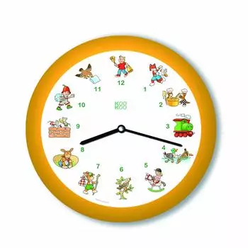 KOOKOO Kinderlieder Желтые маленькие настенные часы Подвесные часы Показывают время с немецкими песнями Идеально подходят для комнаты Для мальчиков и девочек Расслабляющая музыка Милые
