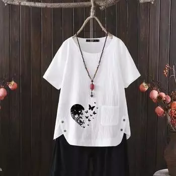 Копенгаген Хюгге: Льняная туника свободного покроя с V-образным вырезом и отверстиями для больших пальцев S белый