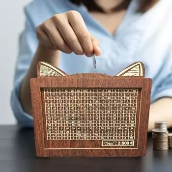 Копилка деревянная с кошачьими ушками и счетчиком 1000/2000/3000/5000/10000 евро Копилка для монет и наличных A