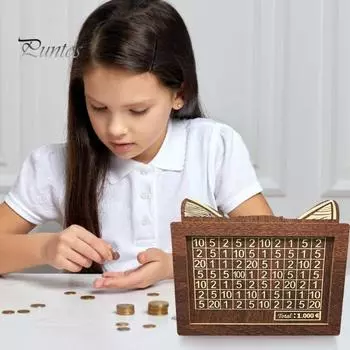 Копилка деревянная с кошачьими ушками и счетчиком 1000/2000/3000/5000/10000 евро копилка для монет контейнер для денег для детей и взрослых кейс для сбережений денег банка C