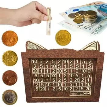 Копилка деревянная с кошачьими ушками и счетчиком 1000/2000/3000/5000/10000 евро копилка для монет контейнер для денег для детей и взрослых кейс для сбережений денег банка