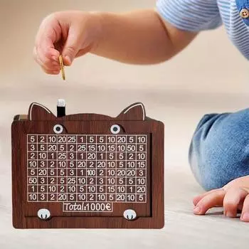 Копилка деревянная с кошачьими ушками и счетчиком 1000//5000/10000 евро Копилка для монет Контейнер для денег для детей и взрослых Чехол для сбережений C