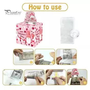 Копилка для денег на День святого Валентина, подарочная коробка с выдвижной картой и прозрачными сумками для украшения-сюрприза B