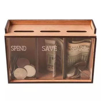 Копилка для денег с 3 отделениями, деревянная копилка со съемной крышкой, портативный органайзер для хранения денег для взрослых и детей