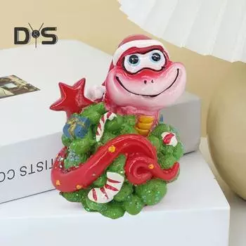 Копилка для монет в виде змеи, статуэтка змеи из смолы, расписанная вручную в виде шляпы Санты, копилка в виде змеи для домашнего офиса, декор стола розовый