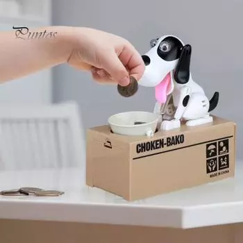 Копилка для поедания денег, собака, подвижные соединения, щенок, электрическая копилка, автоматическая копилка для животных, настольное украшение, подарок на день рождения для малышей и мальчиков и девочек черный белый