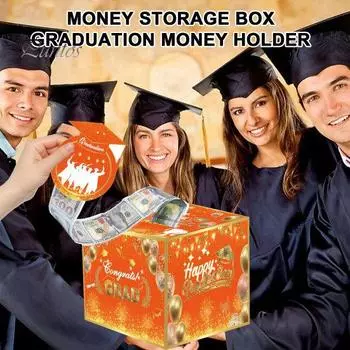 Копилка для выпускного с прозрачной сумкой, плотная бумага, держатель для хранения наличных, контейнер, украшение для подарочной коробки для выпускного вечера красный