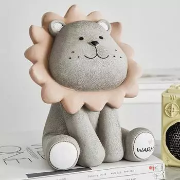 Копилка-копилка в виде льва, серая, коричневая, сидящая, копилка, милая, для детей, подарок на день рождения, копилка для денег, домашний декор