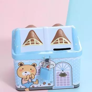 Копилка металлическая в форме домика Копилка с замком на ключ Милая копилка для монет Креативный сейф для хранения монет Главная розовый