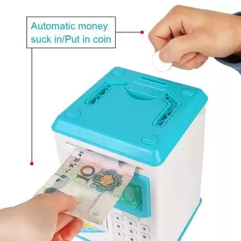 Копилка с отпечатками пальцев, наличные монеты, сберегательная касса, электронный рождественский подарок для детей, банкомат, пароль, копилка синий