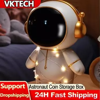 Копилки астронавтов многофункциональные со светящейся гирляндой, коробка для хранения денег, портативный ночник на батарейках для детей, подарки серебряный