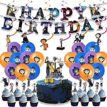 Коралина и ведьма-пуговица, украшение для вечеринки по случаю дня рождения, Коралина, манга, аниме, персонаж, смешной, милый, дети, мальчики, девочки, синий, желтый, фиолетовый, счастливый