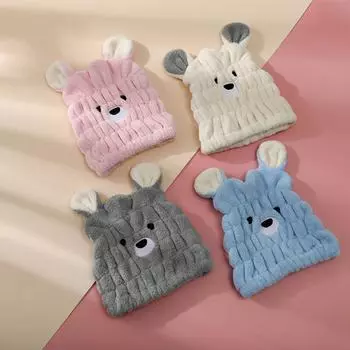 Коралловая бархатная шапка для сухих волос, женская на присоске, детская шапка с мультяшным медведем, милая шапка для сухих волос 25*21CM небесно-голубой