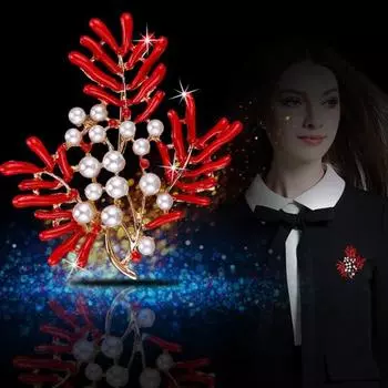 Коралловая брошь из искусственного жемчуга со стразами, искусственная бирюза, аксессуары, свитер, кардиган, пальто, бизнес синий