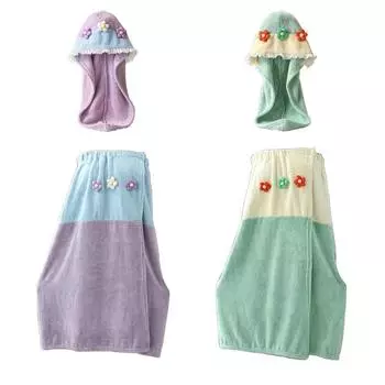 Коралловое флисовое банное платье, цветочная шапочка для сушки волос, быстросохнущая мягкая накидка для женщин и девочек, юбка для душа, тюрбаны для быстрой сушки волос