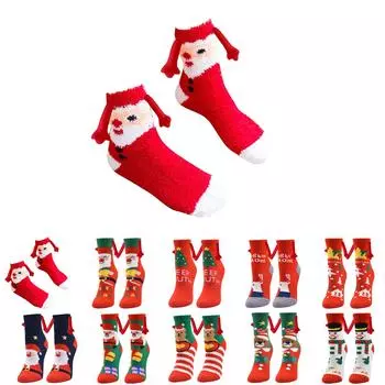 Коралловые бархатные рождественские чулки осенние и зимние хлопковые наклейки магнитные носки средней высоты носки One Size