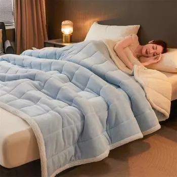 Коралловые флиса теплые одеяла для кровати дивана дивана, три слоя утолщенного фланели бархатное одеяло одеяло, мягкие теплые одеяла можно стирать 47x79inch(120x200cm) мятный зеленый