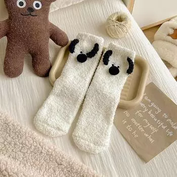 Коралловые вельветовые носки для собак женские зимние утолщенные плюшевые теплые удобные носки для сна милые мультяшные милые животные напольные носки