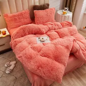 Коралловый флис, комплект из четырех предметов, норковый флис, толстая фланель, двусторонний флис, плюшевое пододеяльник, хрустальный флис, домашний комплект постельного белья Double