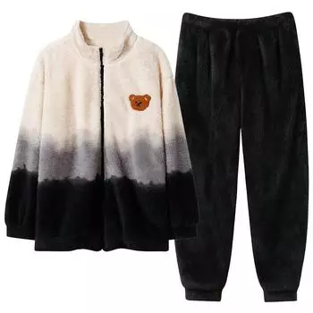 Коралловый флис Мужская пижама Зимний костюм с длинными рукавами для дома L