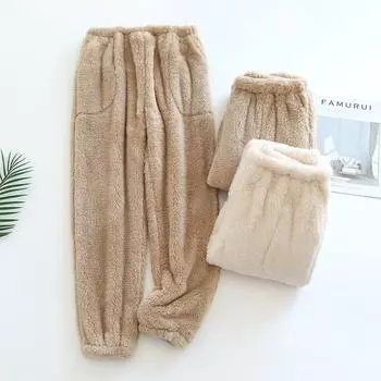 Коралловый флис, женская осенне-зимняя одежда, одежда для сна, бархатные толстые пижамы, брюки, брюки для женщин M светло-розовый