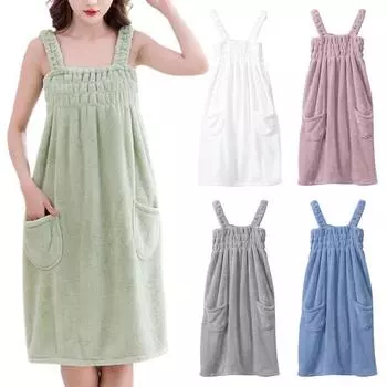 Коралловый флисовый банный халат, быстро впитывающий, быстросохнущий, эластичный, без рукавов, плиссированный, с карманами, свободный, на подтяжках, одежда для пляжа, спа, бассейна, банный халат