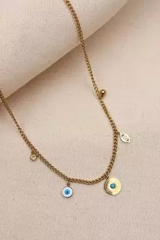 Коралловый камень золотого цвета стальное винтажное ожерелье с глазом