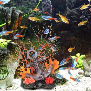 Коралловый риф Якорь Орнамент Статуя Аквариум Пейзаж Домашний декор 6x3,3x11 дюймов Многофункциональный