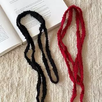 Korea Elegant Solid Color Girl Ribbon Ultra-Thin Long Vintage Scarf Women S Decorative Tie Scarf чёрный