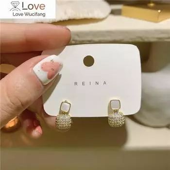 Корейская модная бижутерия 14-каратное золотое покрытие AAA циркон изысканные квадратные серьги-подвески простые опаловые женские свадебные аксессуары белый