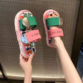 Korea Style Fashion Beach Slippers Cross-strap Female Rome Sandal Platform Buckle Summer Shoes Woman Sandalias Footwear 35 бежевый