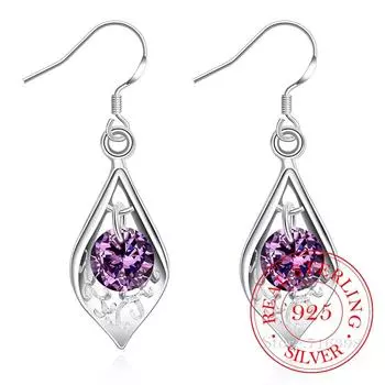 Корейские романтические фиолетовые серьги-капли из стерлингового серебра 925 пробы с кристаллами для женщин, помолвочные свадебные украшения