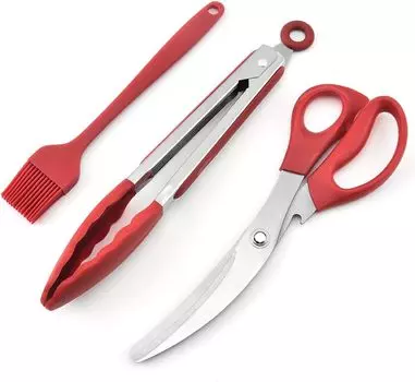 Korean Barbecue Scissors Clip BBQ Tongs Set for Cooking Tool Set Ultra Sharp Kitchen Shears Silicone BBQ Pastry Oil Brush