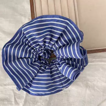 Korean Blue Striped Scrunchies for Women Large Elastic Hair Bands for Girls Ponytail Rubber Band Fashion Hair Accessories One Size