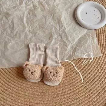 Korean Cartoon Bear Baby Sock Cute Middle Tube Boys Girls Sock Soft Infant Toddler Sokken Solid Color Newborn Sox 0-1 Years