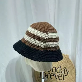 Korean Casual Striped Knitted Hat Women s Autumn And Winter Color Blocked Woolen Hat Fashionable New Woven Basin Hat 56-58CM