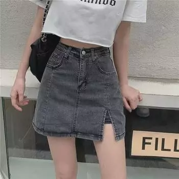 Korean Chic High Waist Denim A-Line Skirt - Women s Summer Retro Style XXL синий