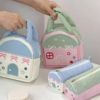 Korean Cute Cosmetic bag PortableFemale Make Up Bags Women Bow Mini Zipper Backpack Toiletries Wash Pouch