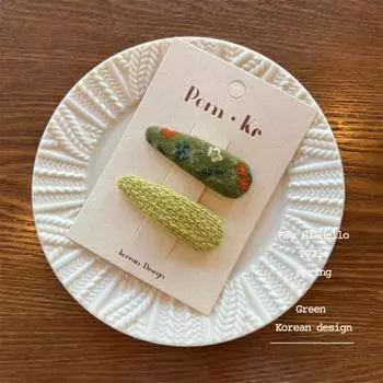 Korean Cute Green Floral Hairpins Women Girls Kids Hair Clips Pins Barrettes Accessories Hairgrips Headdress Headwear Ornaments about 6 cm