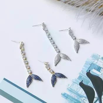 Korean earrings new S925 silver needle retro earrings women s zircon jewelry asymmetric fishtail earrings