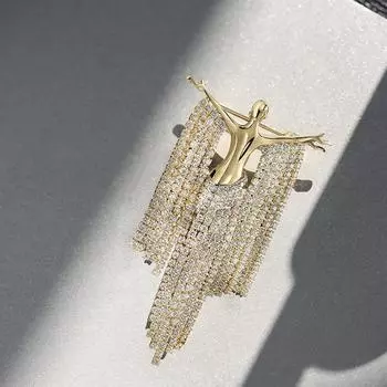 Korean Elegant Muse Full Diamond Fringe Temperament Brooch Autumn and Winter Coat Suit High-end Corsage Simple Personality Accessories