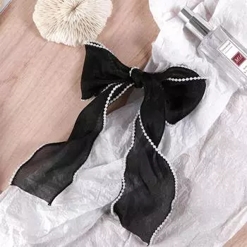 Korean Elegant Silk Yarn Pearl Women Side Hair Clip Bow Hairpin Hair Accessories Barrette чёрный