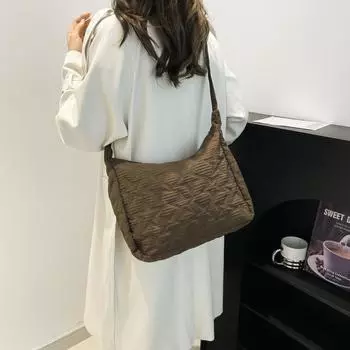 Korean Embroidered Thread Shoulder Bag, Underarm Tote Bag, Large-Capacity Women S Bag, Slack Pleated Literary Messenger Bag. белый