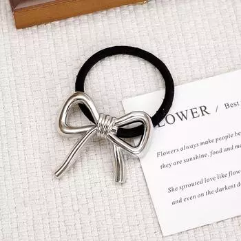 Korean Exquisite Metal Bow Hair Rope for Women Ponytail Headstring Elastic Hair Band Simple Elegant Hair Tie Hair Accessories