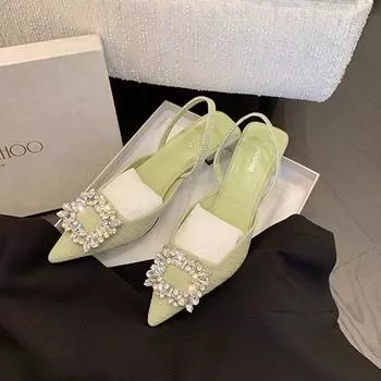 Korean Fashion Sandals 2024 Summer New Style Temperament Daily Diamond Inlaid Pointed Toe High Heel Back Hollow Women s Shoes 34