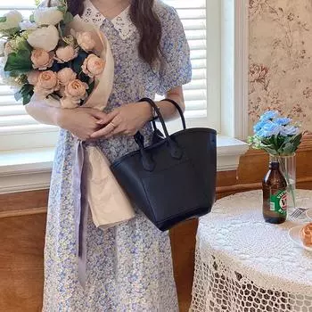 Korean Fashion Women Shoulder Bags PU Leather Multi Pockets Bucket Tote Bags Commuter Large Capacity Handbags with Purse