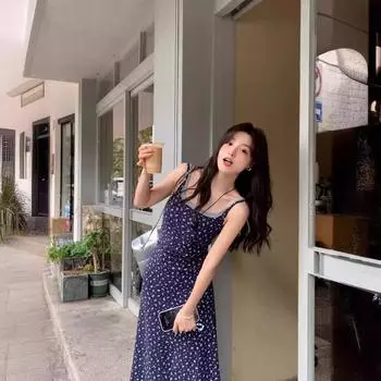 Korean fresh fake two-piece floral suspender dress, summer new slim-fitting waist and thin pendant sleeveless dress S