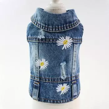 Korean Fresh Pet Cat Small Dog Yorkshire Chihuahua Dog Clothes Daisy Denim Vest Spring and Autumn XS