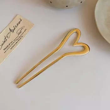 Korean Hair Accessories Metal U Shape Hair Pins For Women Girls Silver Gold Color Hairwear Simple Heart Shaped Hair Sticks Gifts Size fits all